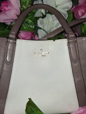 kate spade White and Taupe Leather Two-Tone Satchel